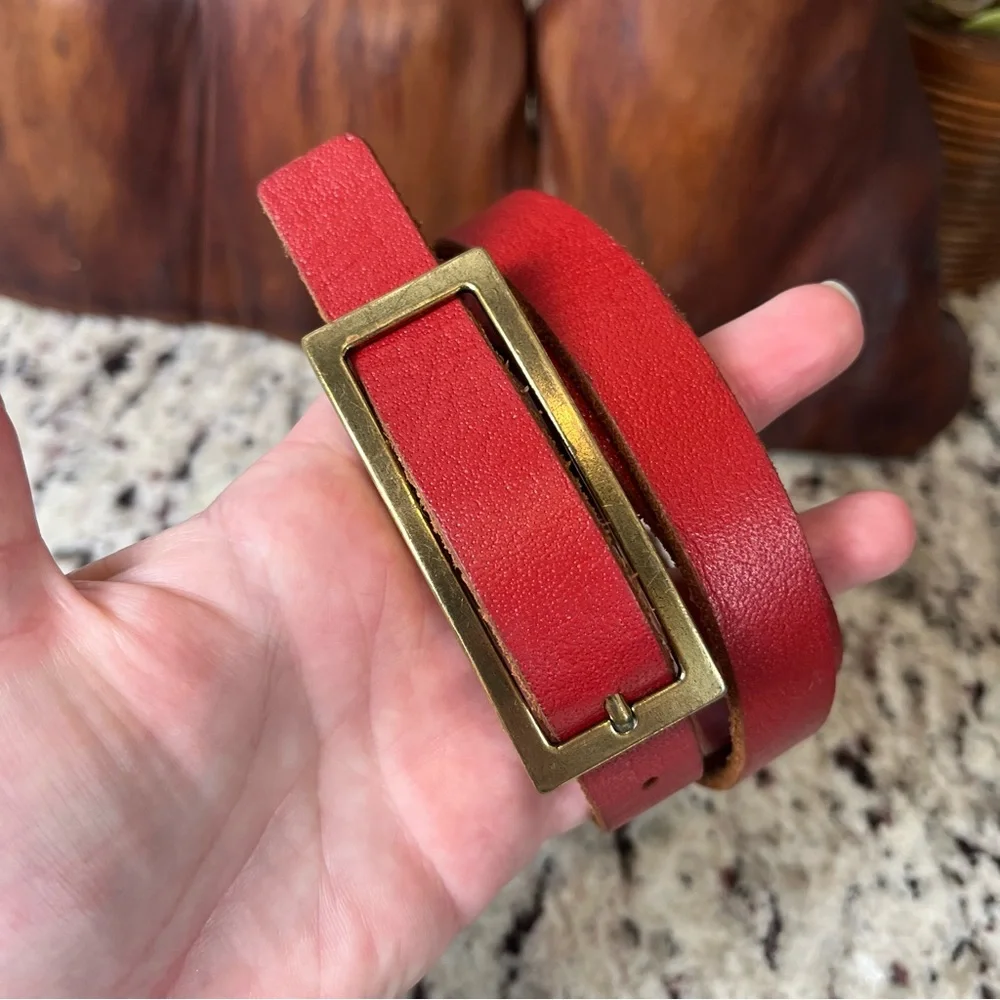 Urban Outfitters Skinny Belt with Brass Rectangle Buckle - Picture 2 of 11